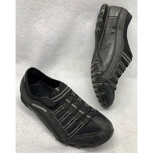 Skechers Bikers Deuce Sneaker Womens Size 7 Black Leather Elastic Straps Comfort